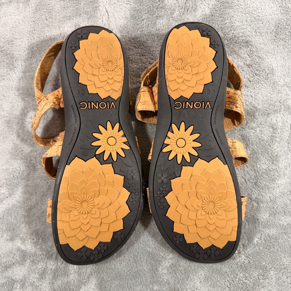 Vionic Strappy Sandals Women Size 10 Tan Cork Gold Fleck Orthotic Comfort 3432 - Picture 2 of 10